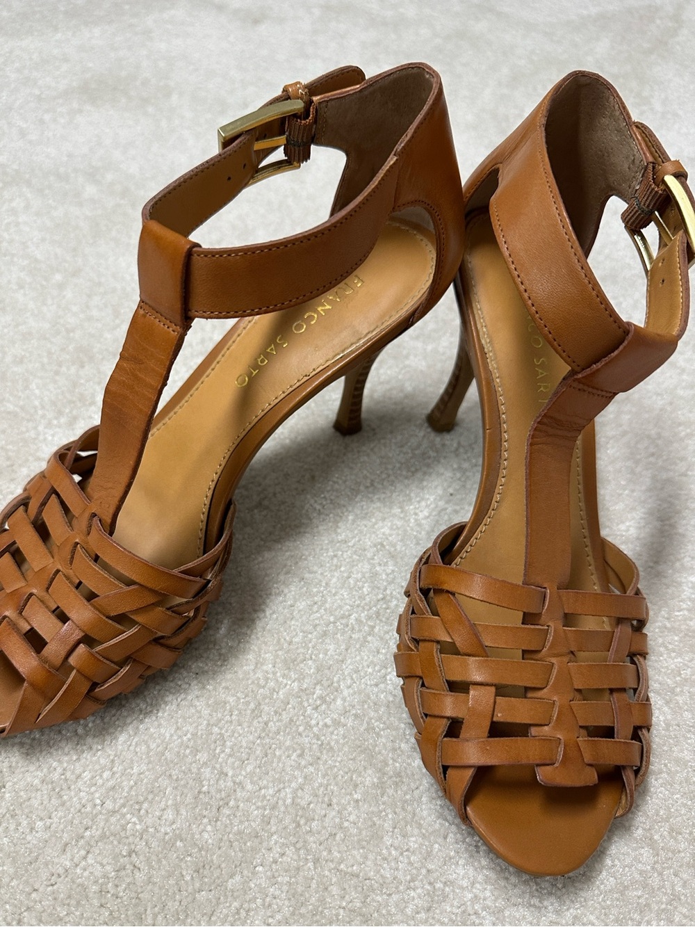 Franco Sarto Floral, Dijon Leather Brown, Womens Size 7.5
